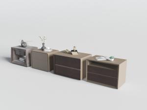 新中式皮革、实木床头柜组合