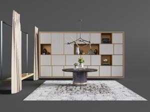 新中式白色柜门的实木收纳柜