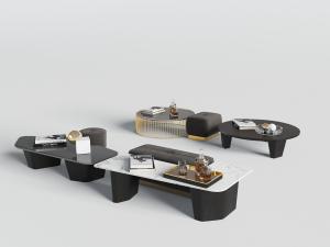 新中式带有沙发凳的茶几3d模型 新中式带有沙发凳的茶几