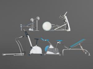 椭圆机、跑步机和仰卧起坐体育健身器材