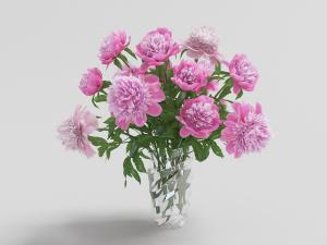 粉红色的牡丹花无色透明玻璃螺旋花纹花瓶花卉