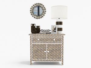 现代轻奢带有金色波浪纹理的装饰柜、饰品摆件