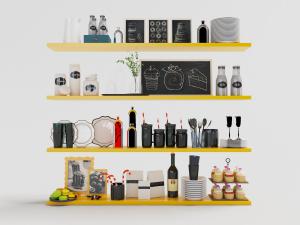 四层墙面碗盘杯具食物收纳架