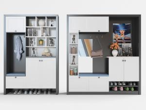 现代玄关带有卡座、收纳柜的玄关柜3d模型 现代玄关带有卡座、收纳柜的玄关柜