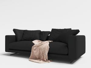 现代黑色布艺金属脚双人矮背沙发