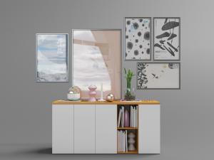 北欧白色简约装饰柜和墙面装饰挂画