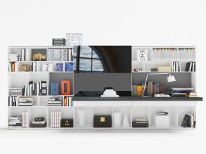 现代多功能白色开放式带书桌的收纳柜