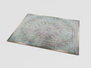 镶嵌有金色几何纹理的蓝色做旧方形地毯3d模型 镶嵌有金色几何纹理的蓝色做旧方形地毯
