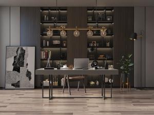 现代轻奢长方形书桌、装饰柜和落地灯3d模型 现代轻奢长方形书桌、装饰柜和落地灯