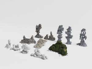 中式园林假山石头石阶组合