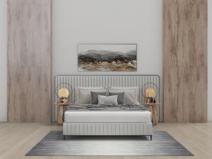 现代极简软包床头的双人床