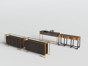 新中式装饰金属边框的端景台3d模型 新中式装饰金属边框的端景台