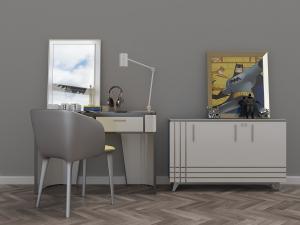 现代书桌椅、装饰柜和台灯3d模型 现代书桌椅、装饰柜和台灯