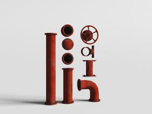 红色的消防栓和消防管道