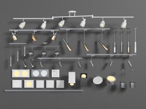 现代筒灯、轨道射灯和开关面板