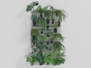 挂在黑色金属网上的植物背景墙