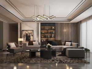 现代多人转角布艺沙发、沙发椅和茶几组合