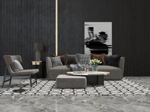 现代灰色多人长沙发、休闲椅和茶几组合