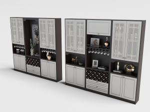 欧式黑白带玻璃柜门的酒柜3d模型 欧式黑白带玻璃柜门的酒柜