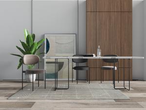 现代黑色细金属支架大理石餐桌椅