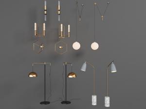 现代轻奢落地灯、吊灯和壁灯组合