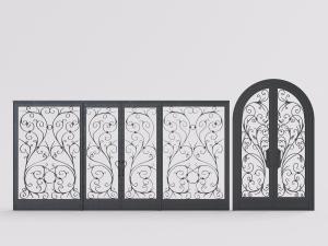 镶嵌欧式雕花的厨房玻璃推拉门、拱形双扇门