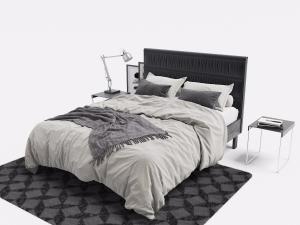 北欧带有褶皱的布艺床头双人床