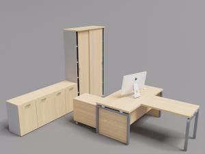 浅实木组合收纳柜、书桌和电脑3d模型 浅实木组合收纳柜、书桌和电脑