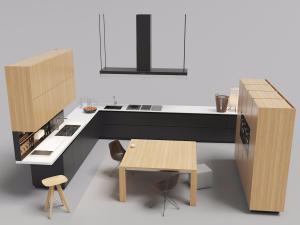 现代黑色整体橱柜、实木高柜