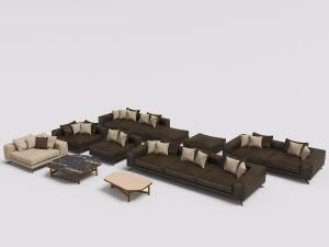 现代多人沙发、双人沙发和不规则茶几组合