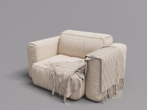 美式浅咖色单人沙发、盖毯3d模型 美式浅咖色单人沙发、盖毯