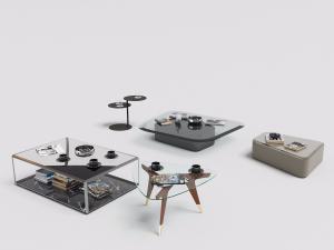 现代不同造型的玻璃台面的茶几和边几组合3d模型 现代不同造型的玻璃台面的茶几和边几组合