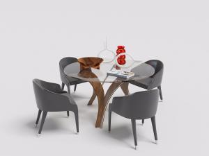 现代玻璃圆桌面实木支架的餐桌餐椅组合