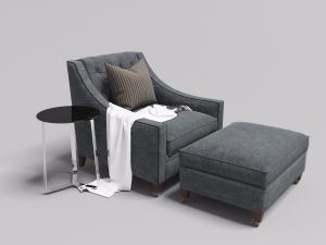 简欧灰色带脚踏的软包靠背单人沙发3d模型 简欧灰色带脚踏的软包靠背单人沙发