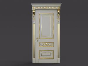 欧式镶嵌金色雕花构件的白色平开门