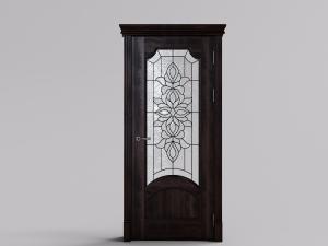 欧式深实木镶嵌多边形玻璃和雕花的卫浴间平开门