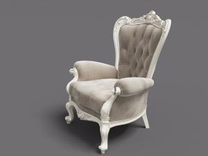 欧式白色雕花边框天鹅绒菱形软包靠背的单人沙发3d模型 欧式白色雕花边框天鹅绒菱形软包靠背的单人沙发