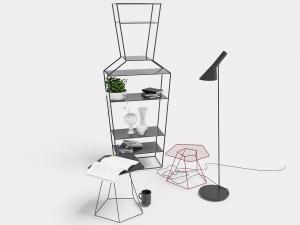 北欧酒瓶造型的金属收纳架、坐凳和落地灯