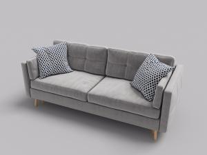 现代浅灰色带有纽扣方形软包靠背的多人沙发