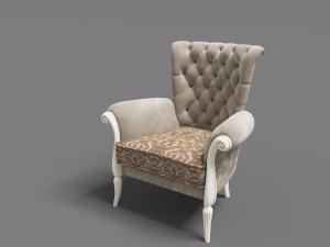 欧式带有枝叶花纹图案坐垫的软包靠背单人沙发3d模型 欧式带有枝叶花纹图案坐垫的软包靠背单人沙发