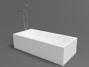 现代极简长方形白色陶瓷浴盆带水龙头淋浴