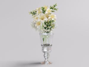 欧式带有金属底座玻璃花瓶百合花