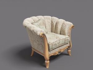 欧式贝壳造型靠背带有花纹图案的单人沙发3d模型 欧式贝壳造型靠背带有花纹图案的单人沙发
