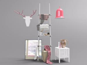 北欧卫浴间梯形毛巾架和鹿头墙饰等卫浴小件