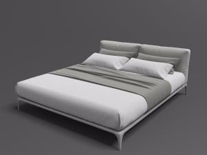 现代简约金属支撑的浅灰色双人床