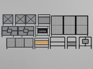 工业风黑色金属边框带有金属网的栏杆、护栏3d模型 工业风黑色金属边框带有金属网的栏杆、护栏