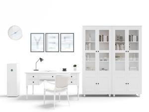 简欧白色带玻璃柜门的书柜和书桌椅组合3d模型 简欧白色带玻璃柜门的书柜和书桌椅组合