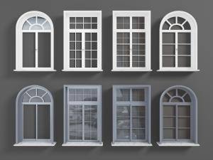 欧式拱形、长方形白色带有方格的窗户