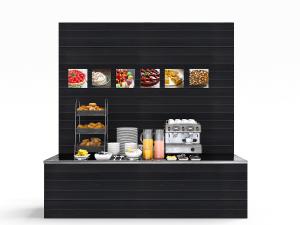 现代黑色实木横纹背景墙的餐厅食品饮料料理台