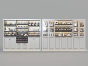 新中式白色装饰有金色长方形边框的酒柜3d模型 新中式白色装饰有金色长方形边框的酒柜